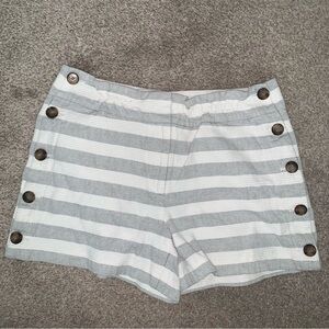 LOFT Gray & White Striped Button-Side Women’s Shorts